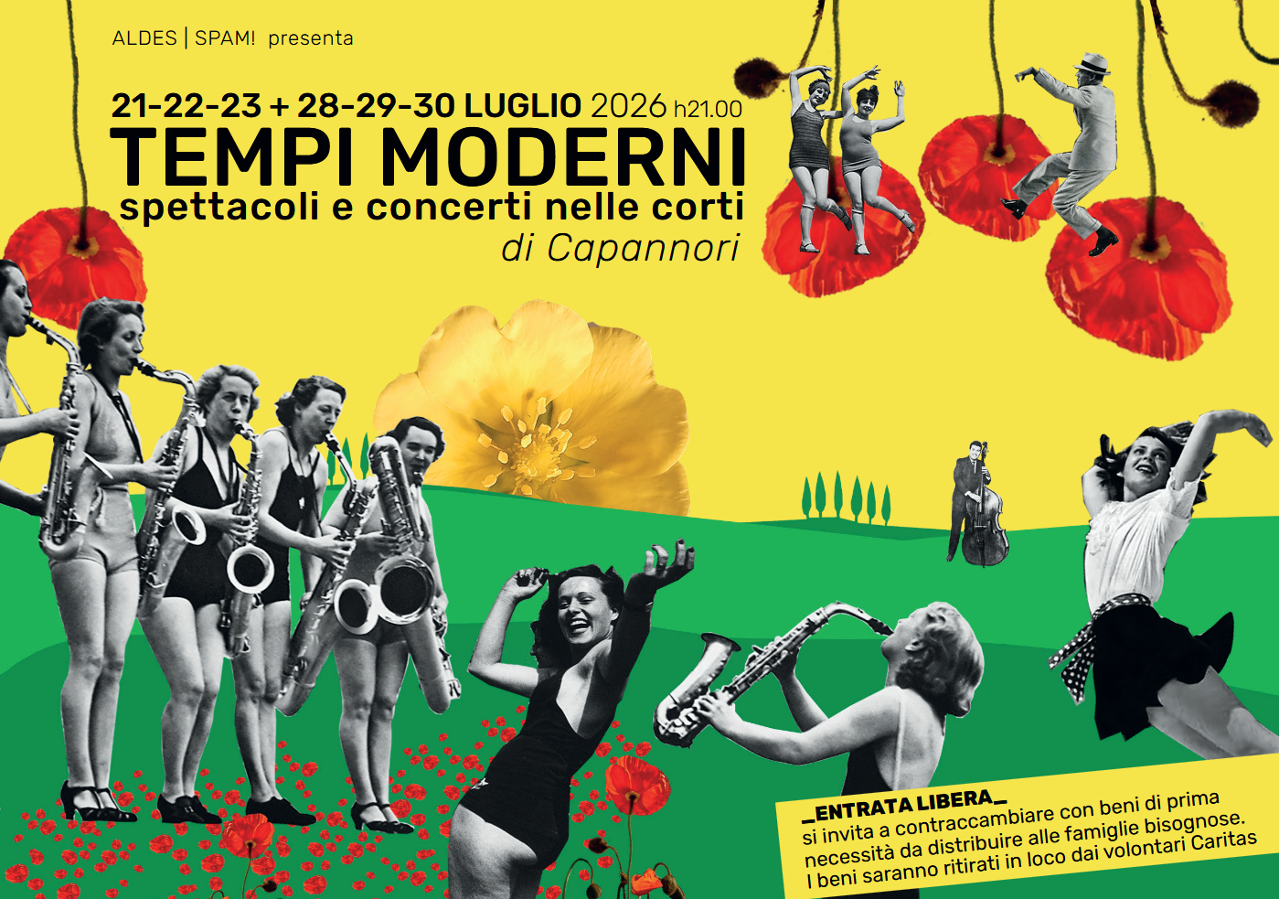 visual tempi moderni 2026 collage con alcune persone che ballano in un campo