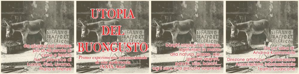 visual utopia del buongusto. un asino in un cortile mangia fieno da una cassa. di fronte a lui un cartello con la scritta: si fanno trasporti veloci